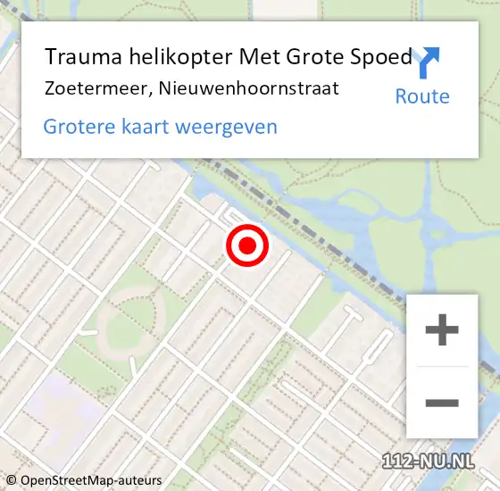 Locatie op kaart van de 112 melding: Trauma helikopter Met Grote Spoed Naar Zoetermeer, Nieuwenhoornstraat op 6 september 2024 21:23