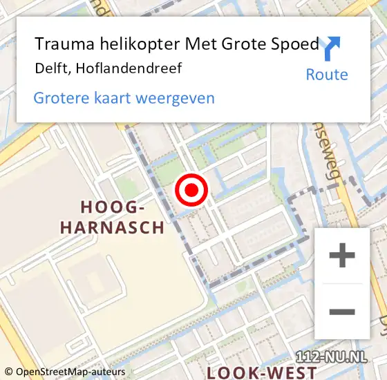 Locatie op kaart van de 112 melding: Trauma helikopter Met Grote Spoed Naar Delft, Hoflandendreef op 6 september 2024 21:34