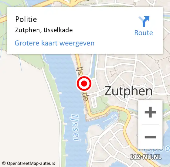 Locatie op kaart van de 112 melding: Politie Zutphen, IJsselkade op 6 september 2024 21:40