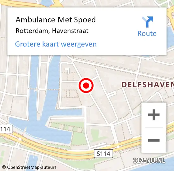 Locatie op kaart van de 112 melding: Ambulance Met Spoed Naar Rotterdam, Havenstraat op 6 september 2024 21:42