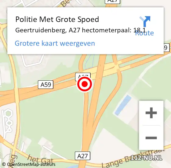 Locatie op kaart van de 112 melding: Politie Met Grote Spoed Naar Geertruidenberg, A27 hectometerpaal: 18,1 op 6 september 2024 22:11