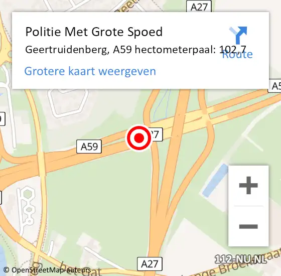 Locatie op kaart van de 112 melding: Politie Met Grote Spoed Naar Geertruidenberg, A59 hectometerpaal: 102,7 op 6 september 2024 22:13