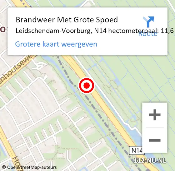 Locatie op kaart van de 112 melding: Brandweer Met Grote Spoed Naar Leidschendam-Voorburg, N14 hectometerpaal: 11,6 op 6 september 2024 22:29