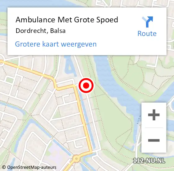 Locatie op kaart van de 112 melding: Ambulance Met Grote Spoed Naar Dordrecht, Balsa op 6 september 2024 22:32