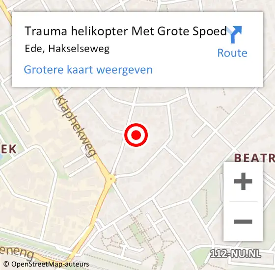 Locatie op kaart van de 112 melding: Trauma helikopter Met Grote Spoed Naar Ede, Hakselseweg op 6 september 2024 22:36