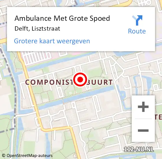 Locatie op kaart van de 112 melding: Ambulance Met Grote Spoed Naar Delft, Lisztstraat op 6 september 2024 22:47