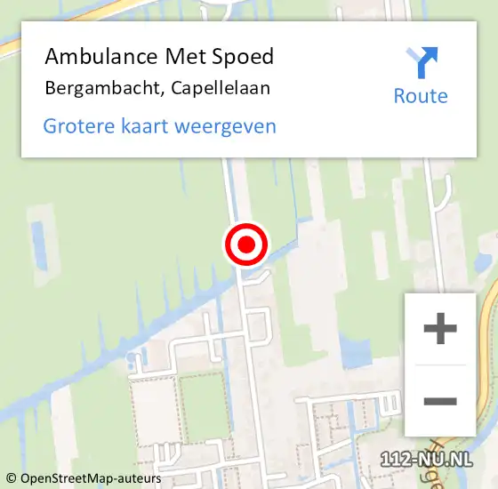 Locatie op kaart van de 112 melding: Ambulance Met Spoed Naar Bergambacht, Capellelaan op 6 september 2024 22:48