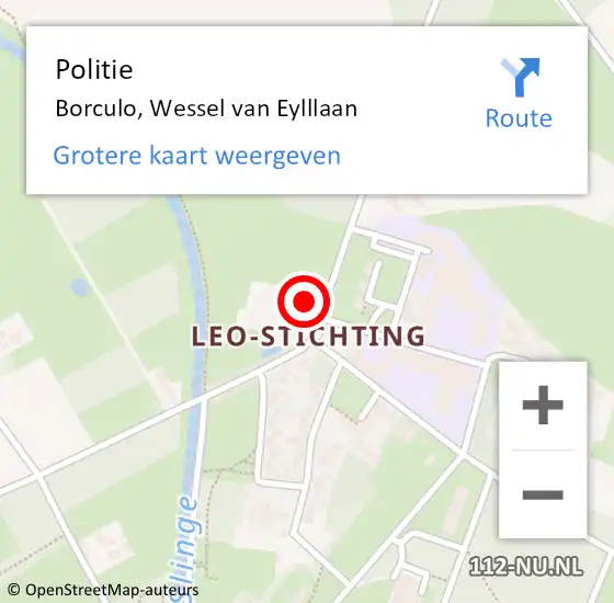 Locatie op kaart van de 112 melding: Politie Borculo, Wessel van Eylllaan op 6 september 2024 22:55