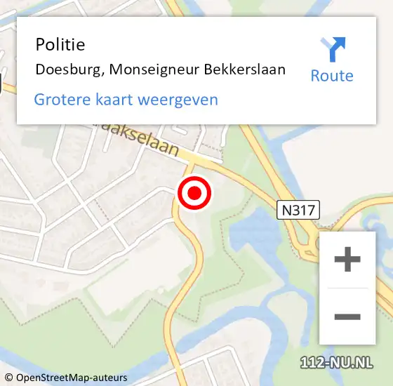 Locatie op kaart van de 112 melding: Politie Doesburg, Monseigneur Bekkerslaan op 6 september 2024 23:13