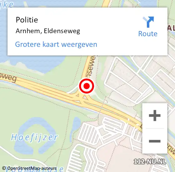 Locatie op kaart van de 112 melding: Politie Arnhem, Eldenseweg op 6 september 2024 23:21