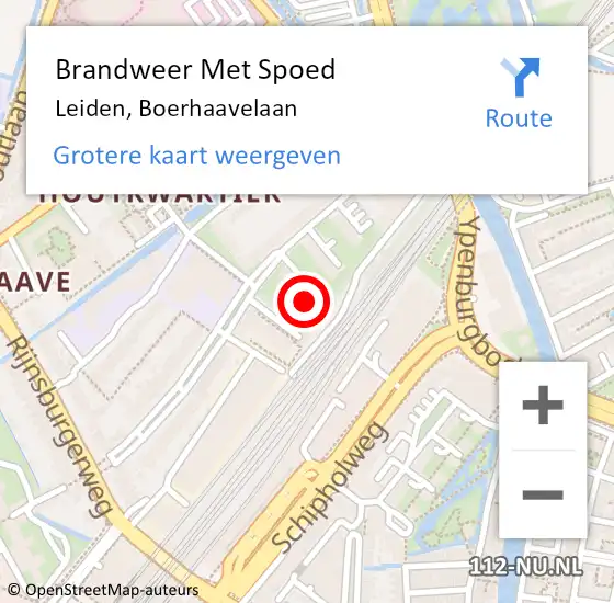 Locatie op kaart van de 112 melding: Brandweer Met Spoed Naar Leiden, Boerhaavelaan op 6 september 2024 23:30