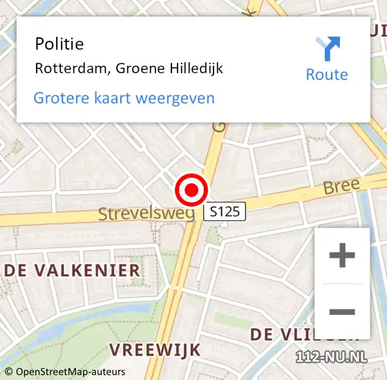 Locatie op kaart van de 112 melding: Politie Rotterdam, Groene Hilledijk op 7 september 2024 00:01