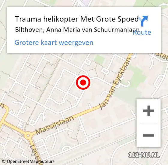 Locatie op kaart van de 112 melding: Trauma helikopter Met Grote Spoed Naar Bilthoven, Anna Maria van Schuurmanlaan op 7 september 2024 00:02