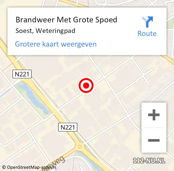 Locatie op kaart van de 112 melding: Brandweer Met Grote Spoed Naar Soest, Weteringpad op 7 september 2024 00:03