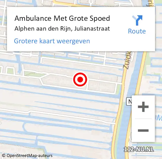 Locatie op kaart van de 112 melding: Ambulance Met Grote Spoed Naar Alphen aan den Rijn, Julianastraat op 7 september 2024 00:11