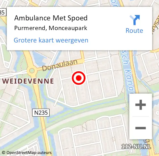 Locatie op kaart van de 112 melding: Ambulance Met Spoed Naar Purmerend, Monceaupark op 7 september 2024 00:28