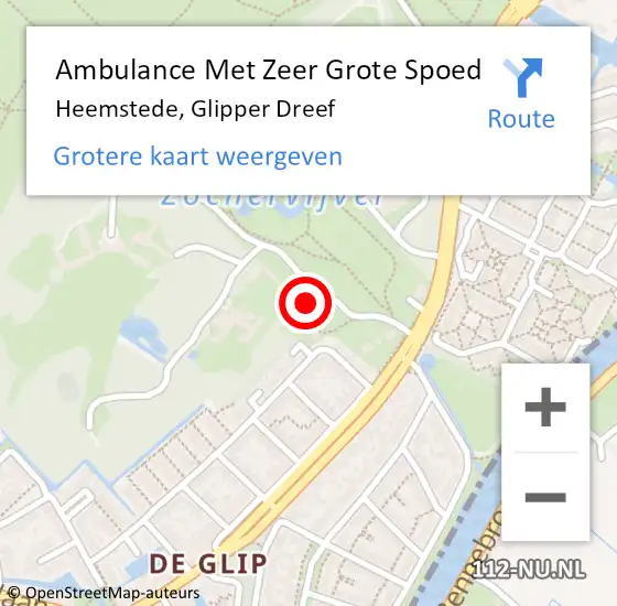 Locatie op kaart van de 112 melding: Ambulance Met Zeer Grote Spoed Naar Heemstede, Glipper Dreef op 7 september 2024 00:41