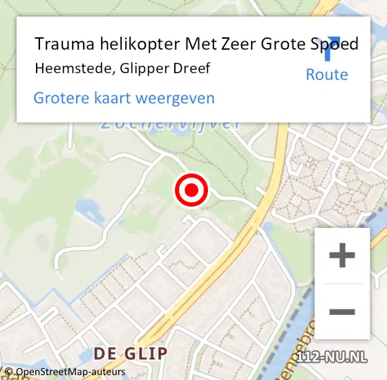 Locatie op kaart van de 112 melding: Trauma helikopter Met Zeer Grote Spoed Naar Heemstede, Glipper Dreef op 7 september 2024 00:43