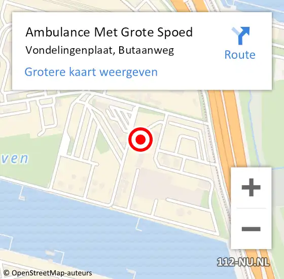 Locatie op kaart van de 112 melding: Ambulance Met Grote Spoed Naar Vondelingenplaat, Butaanweg op 7 september 2024 00:54