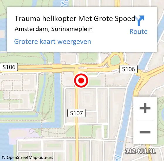 Locatie op kaart van de 112 melding: Trauma helikopter Met Grote Spoed Naar Amsterdam, Surinameplein op 7 september 2024 00:55