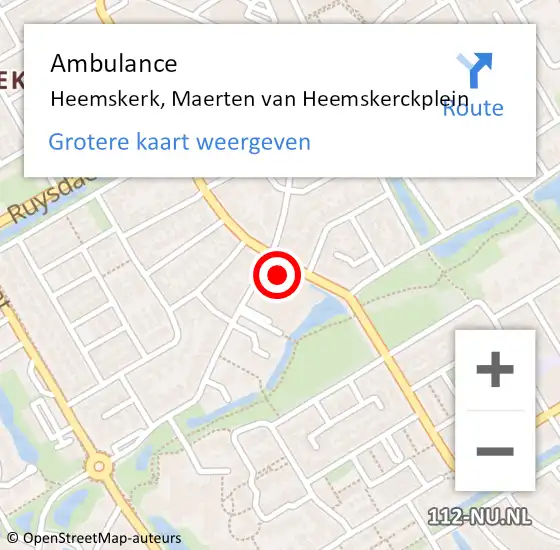 Locatie op kaart van de 112 melding: Ambulance Heemskerk, Maerten van Heemskerckplein op 7 september 2024 01:00