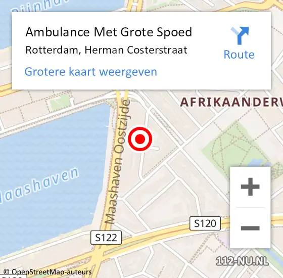 Locatie op kaart van de 112 melding: Ambulance Met Grote Spoed Naar Rotterdam, Herman Costerstraat op 7 september 2024 01:32