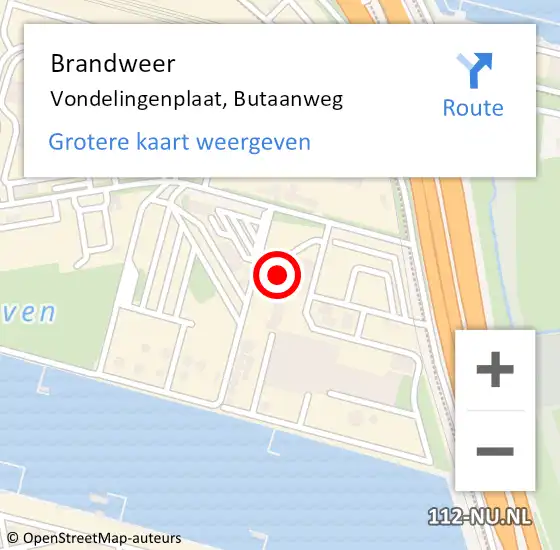 Locatie op kaart van de 112 melding: Brandweer Vondelingenplaat, Butaanweg op 7 september 2024 01:39