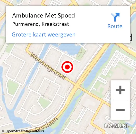 Locatie op kaart van de 112 melding: Ambulance Met Spoed Naar Purmerend, Kreekstraat op 7 september 2024 01:47