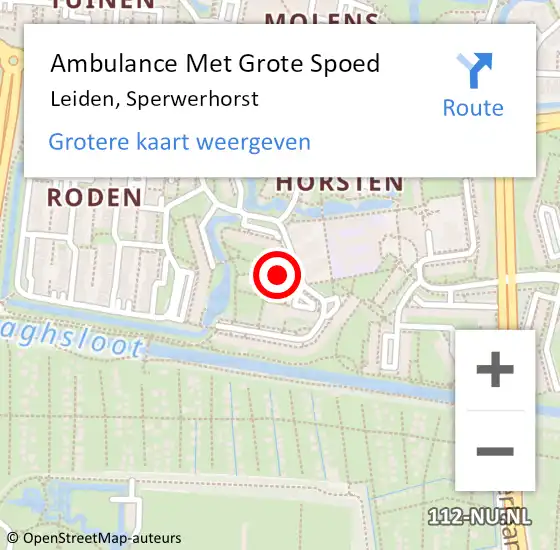 Locatie op kaart van de 112 melding: Ambulance Met Grote Spoed Naar Leiden, Sperwerhorst op 7 september 2024 03:00