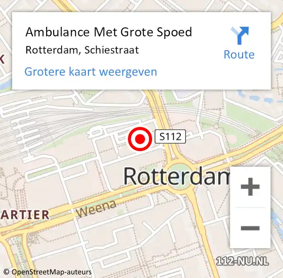 Locatie op kaart van de 112 melding: Ambulance Met Grote Spoed Naar Rotterdam, Schiestraat op 7 september 2024 03:16