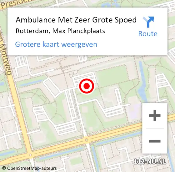 Locatie op kaart van de 112 melding: Ambulance Met Zeer Grote Spoed Naar Rotterdam, Max Planckplaats op 7 september 2024 03:19