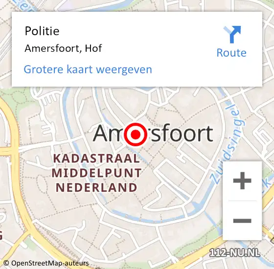 Locatie op kaart van de 112 melding: Politie Amersfoort, Hof op 7 september 2024 03:45