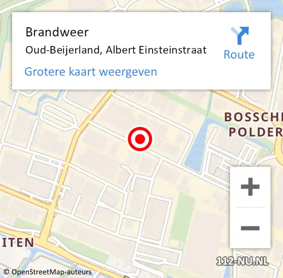 Locatie op kaart van de 112 melding: Brandweer Oud-Beijerland, Albert Einsteinstraat op 7 september 2024 03:58