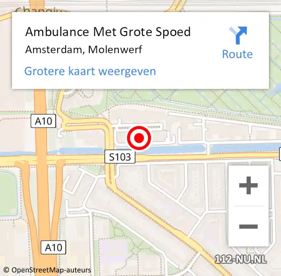 Locatie op kaart van de 112 melding: Ambulance Met Grote Spoed Naar Amsterdam, Molenwerf op 7 september 2024 04:14