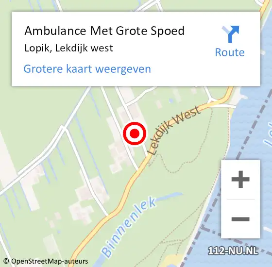 Locatie op kaart van de 112 melding: Ambulance Met Grote Spoed Naar Lopik, Lekdijk west op 7 september 2024 04:47