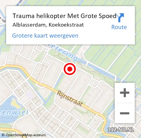 Locatie op kaart van de 112 melding: Trauma helikopter Met Grote Spoed Naar Alblasserdam, Koekoekstraat op 7 september 2024 04:51