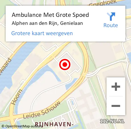 Locatie op kaart van de 112 melding: Ambulance Met Grote Spoed Naar Alphen aan den Rijn, Genielaan op 7 september 2024 06:08