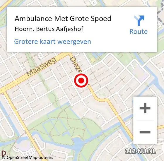 Locatie op kaart van de 112 melding: Ambulance Met Grote Spoed Naar Hoorn, Bertus Aafjeshof op 7 september 2024 06:27