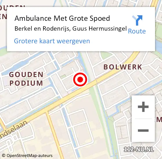 Locatie op kaart van de 112 melding: Ambulance Met Grote Spoed Naar Berkel en Rodenrijs, Guus Hermussingel op 7 september 2024 06:37