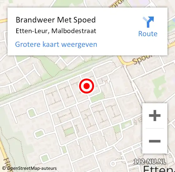 Locatie op kaart van de 112 melding: Brandweer Met Spoed Naar Etten-Leur, Malbodestraat op 7 september 2024 07:02