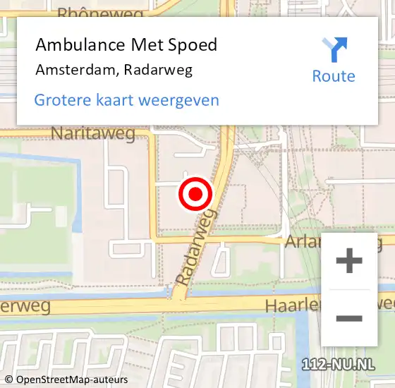 Locatie op kaart van de 112 melding: Ambulance Met Spoed Naar Amsterdam, Radarweg op 7 september 2024 07:23