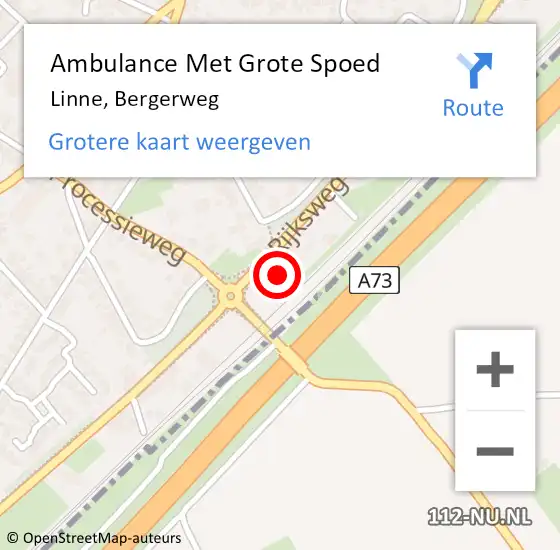 Locatie op kaart van de 112 melding: Ambulance Met Grote Spoed Naar Linne, Bergerweg op 7 september 2024 07:49