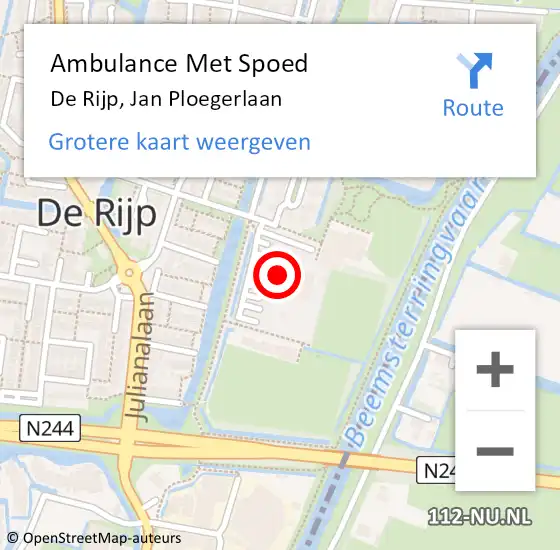 Locatie op kaart van de 112 melding: Ambulance Met Spoed Naar De Rijp, Jan Ploegerlaan op 7 september 2024 08:34