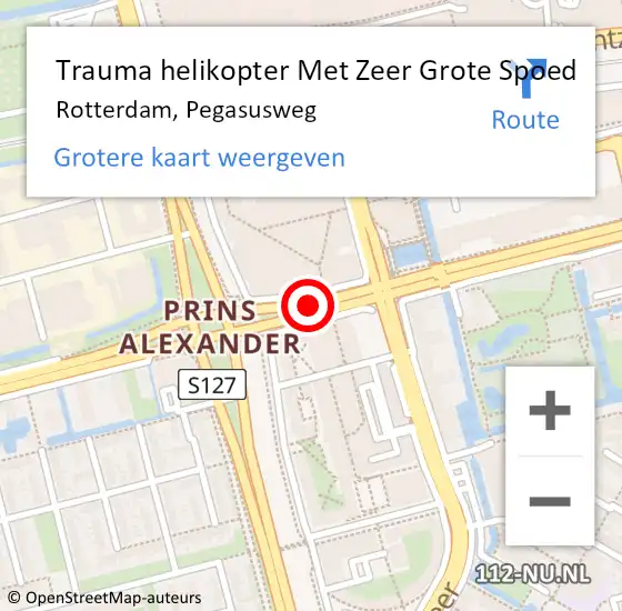 Locatie op kaart van de 112 melding: Trauma helikopter Met Zeer Grote Spoed Naar Rotterdam, Pegasusweg op 7 september 2024 08:43