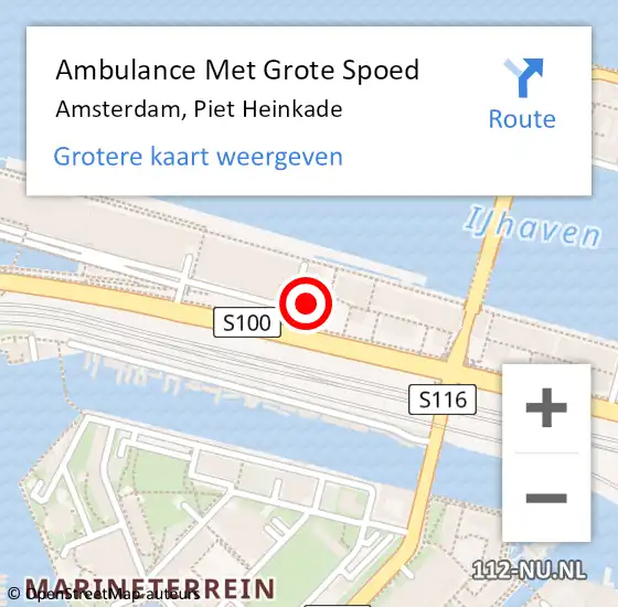 Locatie op kaart van de 112 melding: Ambulance Met Grote Spoed Naar Amsterdam, Piet Heinkade op 7 september 2024 09:02