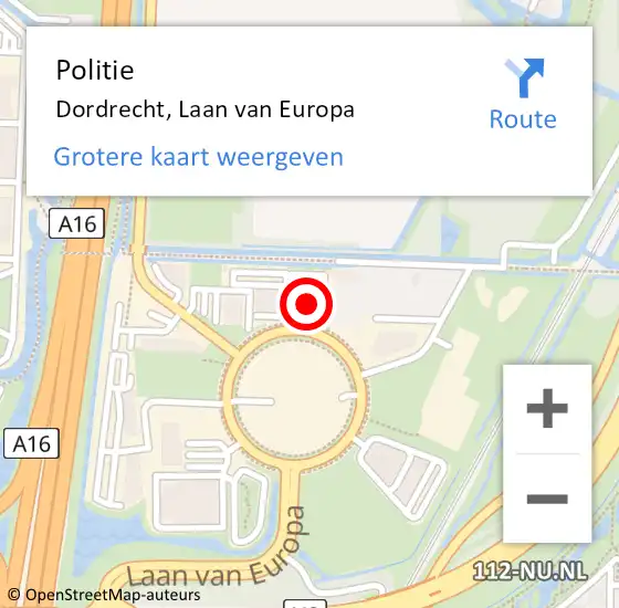 Locatie op kaart van de 112 melding: Politie Dordrecht, Laan van Europa op 7 september 2024 09:11