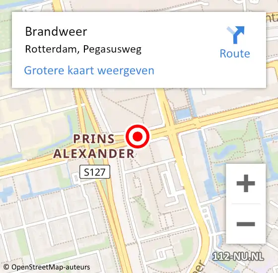 Locatie op kaart van de 112 melding: Brandweer Rotterdam, Pegasusweg op 7 september 2024 09:16