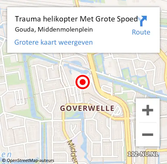 Locatie op kaart van de 112 melding: Trauma helikopter Met Grote Spoed Naar Gouda, Middenmolenplein op 7 september 2024 09:21