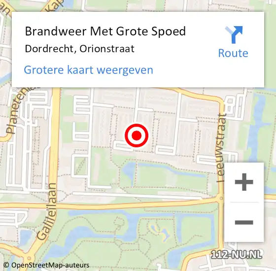 Locatie op kaart van de 112 melding: Brandweer Met Grote Spoed Naar Dordrecht, Orionstraat op 7 september 2024 09:30