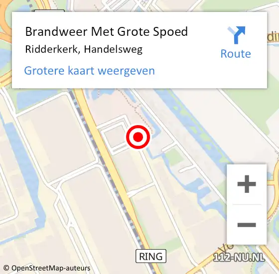 Locatie op kaart van de 112 melding: Brandweer Met Grote Spoed Naar Ridderkerk, Handelsweg op 7 september 2024 09:43